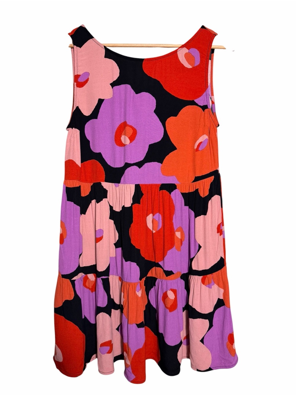Mister Zimi Floral Tiered Tank Dress in Black, Purple, Pink & Red-Orange